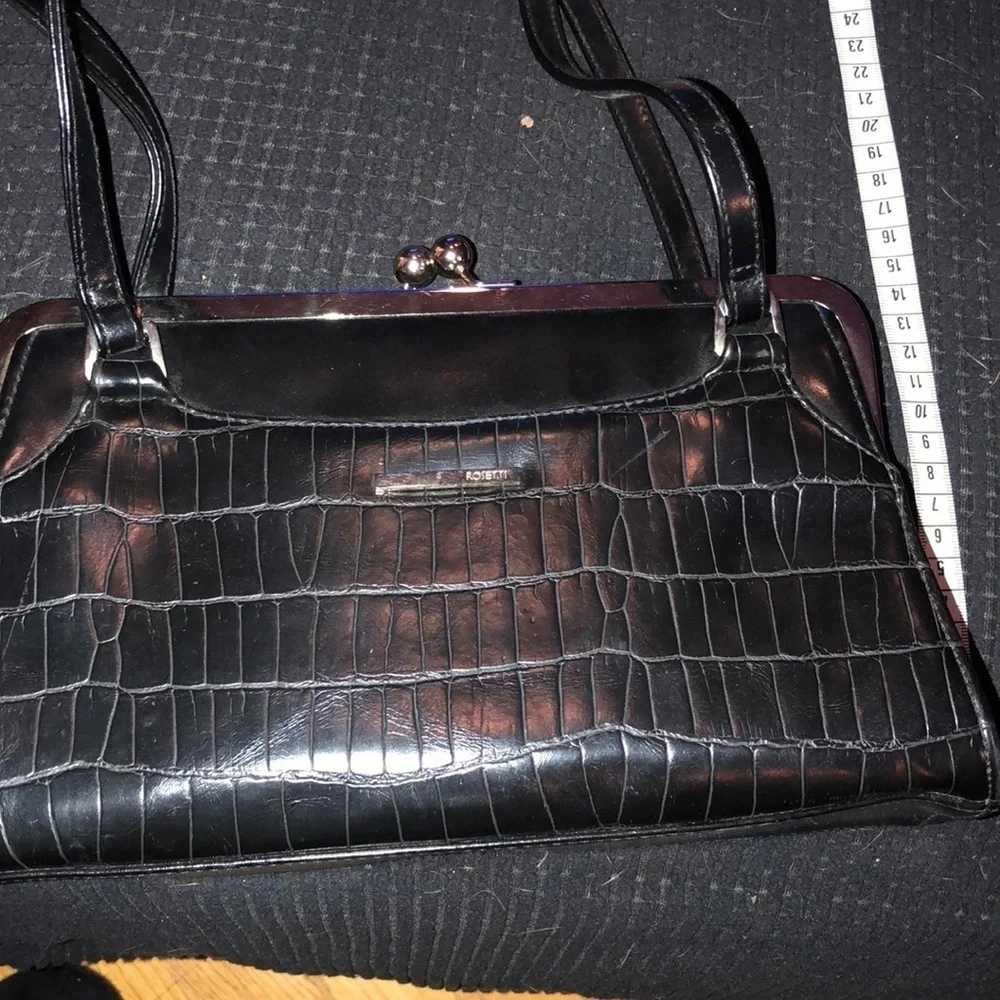 Rosetta black embossed alligator print classic hinged with kiss lock